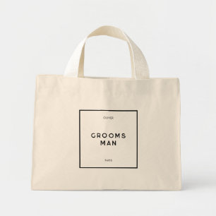 Chic Minimal French Black & White Groomsman Mini Tote Bag