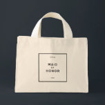 Chic Minimal French Black & White Maid Of Honour Mini Tote Bag<br><div class="desc">Chic and minimal French, Parisian inspired, monochrome black and white personalised maid of honour mini tote bag. A Tote Bag can be a lovely way to thank your maid of honour for their love and support on your special day. This Maid of Honour tote bag is perfect to hold gifts...</div>