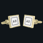 Chic Minimal French Black & White Monogram Initial Gold Finish Cufflinks<br><div class="desc">Chic and minimal French,  Parisian inspired,  monochrome black and white personalised monogram initials groom,  best man,  groomsman,  father of the groom or father of the bride keychain. Customise with initials in a chic minimal sans serif font. Designed to match our Chic Minimal French Black & White Wedding Collection.</div>