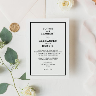 Chic Minimal French Black & White Wedding Invitation