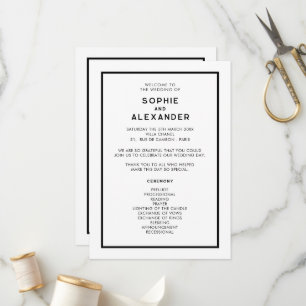 Chic Minimal French Black & White Wedding Programme