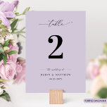Chic, Minimal Lavender Purple Wedding Table Number<br><div class="desc">Elevate your wedding reception with our coordinating table numbers, designed to blend modern minimalism with romantic elegance. Each piece features delicate calligraphy details that gracefully captures the essence of your special day. Table number card in a beautiful lavender purple tone. Crafted with care, these table numbers serve as both a...</div>