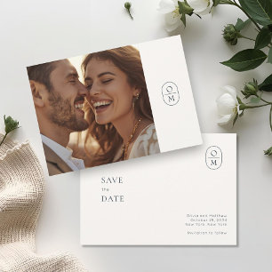 Chic Minimal Modern Photo Monogram Wedding Save The Date