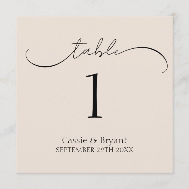 Chic Minimal Modern Script Wedding Table Number (Front)