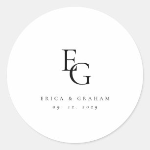 Chic Minimal Monogram Wedding Classic Round Sticker