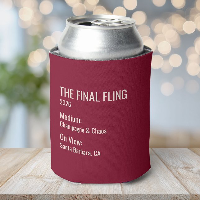 Chic Minimal Museum Label Bachelorette Party Favor Can Cooler (Creator Uploaded)