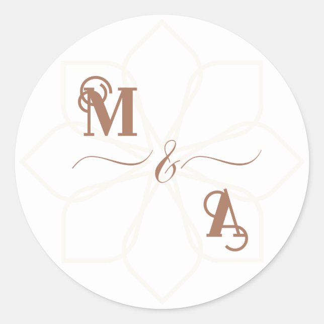 Chic Minimal Ornamental Terracotta Initials Classic Round Sticker (Front)