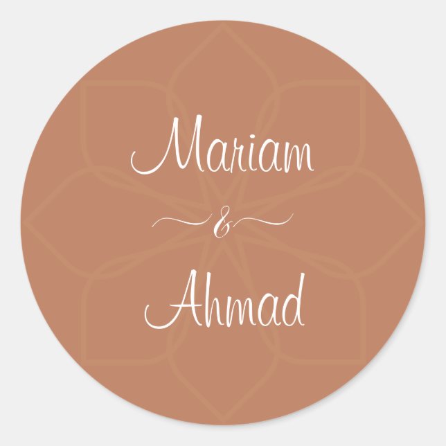 Chic Minimal Ornamental Terracotta Names Classic Round Sticker (Front)