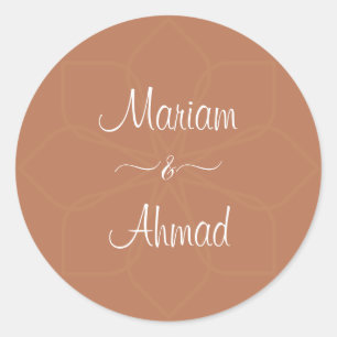 Chic Minimal Ornamental Terracotta Names Classic Round Sticker