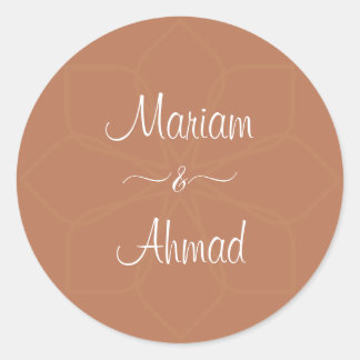 Chic Minimal Ornamental Terracotta Names Classic Round Sticker