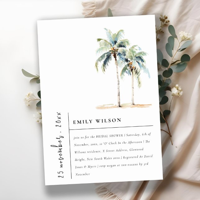 Chic Minimal Palm Trees Tropical Bridal Shower Invitation (Creator Uploaded)