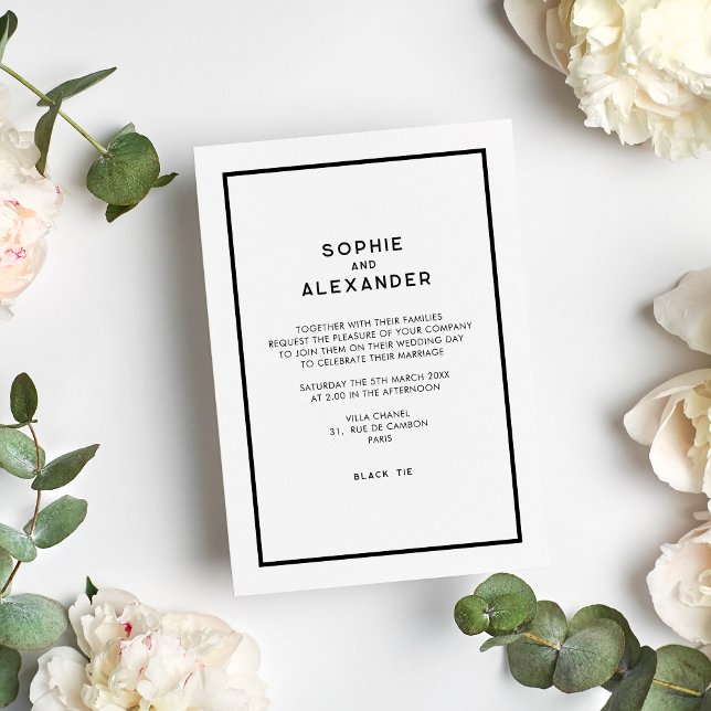 Chic Minimal Parisian French Monochrome Wedding Invitation (Creator Uploaded)