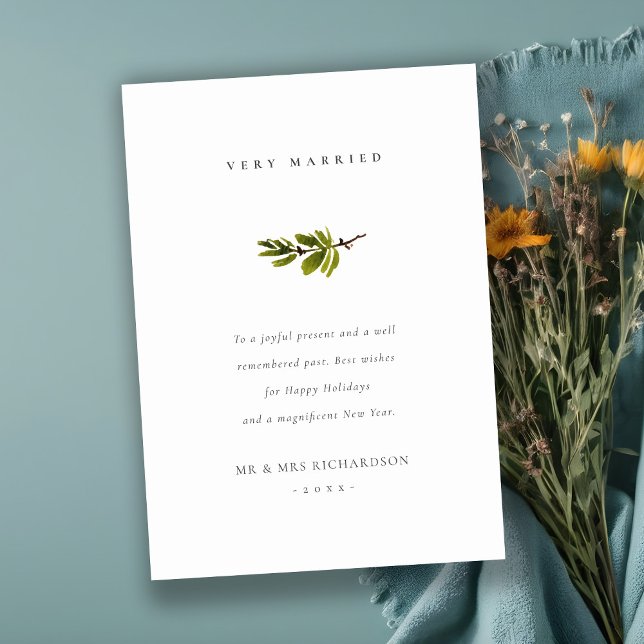 Chic Minimal Pine Branch Christmas Very Married Holiday Card (Creator Uploaded)