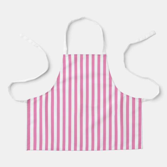 Chic Minimal Pink and White Vertical Stripes Apron (Front)