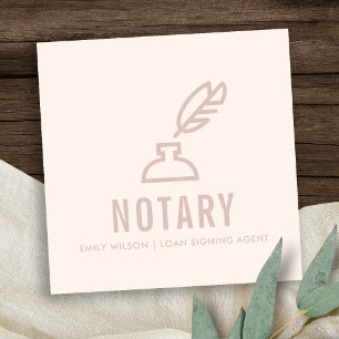 CHIC MINIMAL PINK BLUSH FEATHER NIB INKPOT NOTARY SQUARE BUSINESS CARD