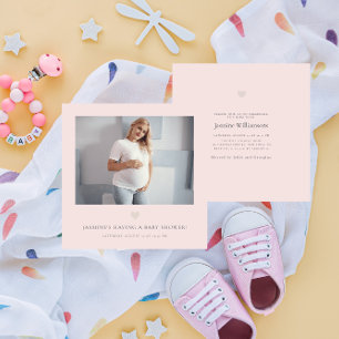 Chic minimal pink photo baby shower  invitation