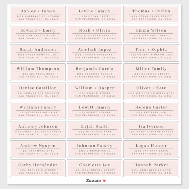 Chic Minimal Pink Wedding Guest Address Labels (Sheet)
