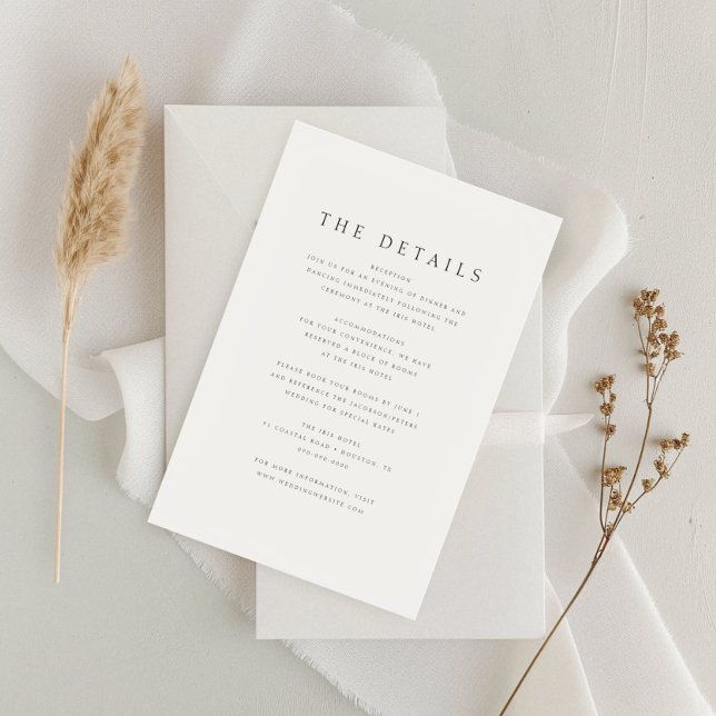 Chic Minimal Script Modern Elegant Details Wedding Enclosure Card (Creator Uploaded)