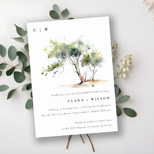 Chic Minimal Simple Watercolor Tree Engagement Invitation