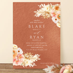 Chic, Minimal Terracotta Peach Blush Cream Wedding Invitation