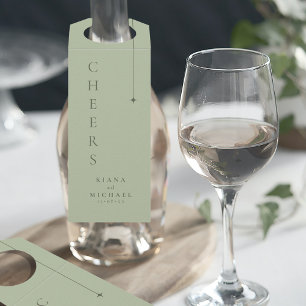 Chic Minimal Wedding Cheers Sage Green ID1046 Bottle Tag