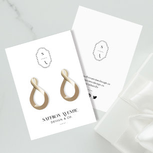 Chic Minimal White Custom Monogram Earring Display Business Card
