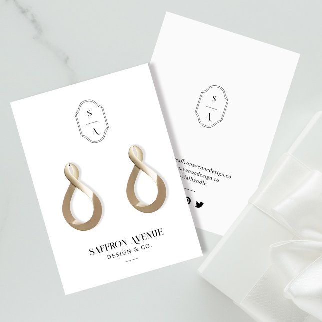 Chic Minimal White Custom Monogram Earring Display Business Card (Creator Uploaded)