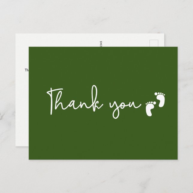 Chic Minimalist Baby shower thank you Green Postcard (Front/Back)