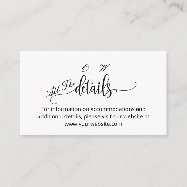 Chic Minimalist Black White Wedding Information  Enclosure Card (Front)