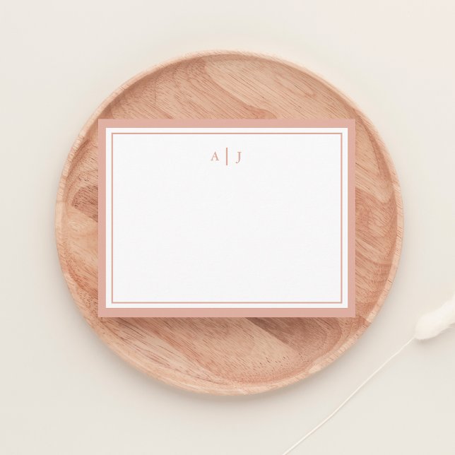 Chic Minimalist Blush Pink Two Border Monogram Card (Creator Uploaded)
