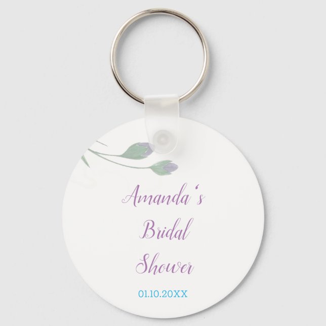 Chic Minimalist Bridal Shower Floral Key Ring (Front)