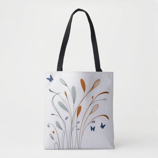 Chic minimalist calligraphy  butterfies flowers tote bag (Front)