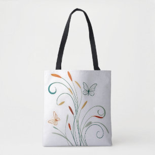 Chic minimalist calligraphy large butterflies tote bag