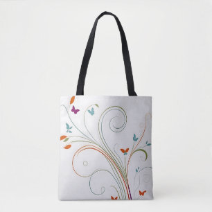 Chic minimalist calligraphy swirls butterflies  tote bag