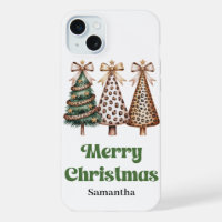Chic Minimalist Christmas trees green gold leopard