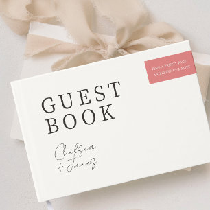 Chic Minimalist Coral Pink Couple Wedding Guest Book