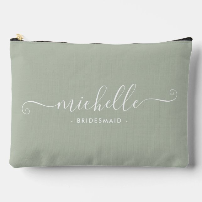 Chic Minimalist Dusty Sage Personalised Bridesmaid Accessory Pouch (Front)