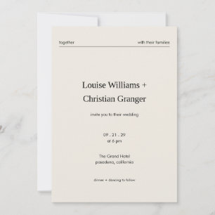 Chic Minimalist Editorial Black and Ivory Wedding Invitation