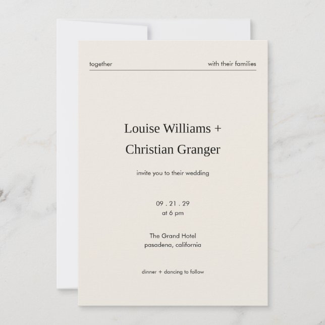 Chic Minimalist Editorial Black and Ivory Wedding Invitation (Front)