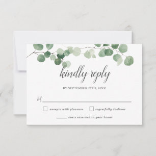 Chic Minimalist Eucalyptus Greenery Reply Wedding  RSVP Card