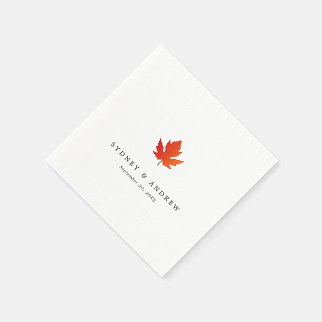 Chic Minimalist Fall Maple Leaf Wedding Napkin (Corner)