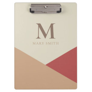 Chic Minimalist Geometric Pastel Brown Monogram Clipboard