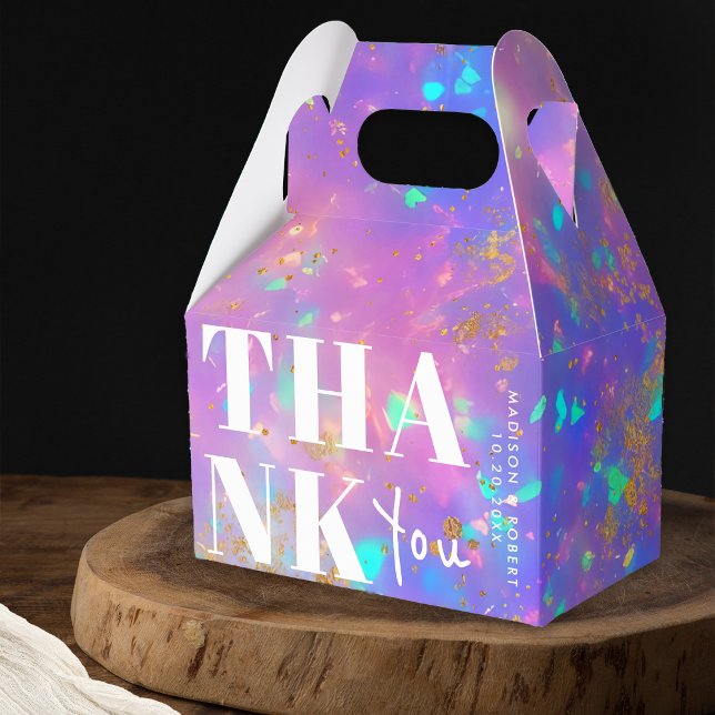 Chic Minimalist Gold Opal Bold Thank You Wedding Favour Box (Creator Uploaded)