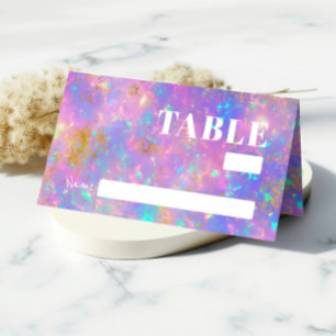 Chic Minimalist Gold Opal Pink Wedding Guest Place Card