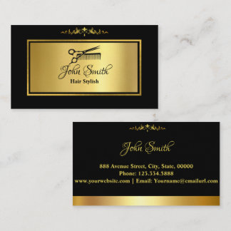 Chic Minimalist Golden Hair Stylist Salon  Business Card