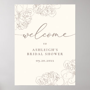 Chic Minimalist Hand-drawn Peonies Bridal Welcome Poster