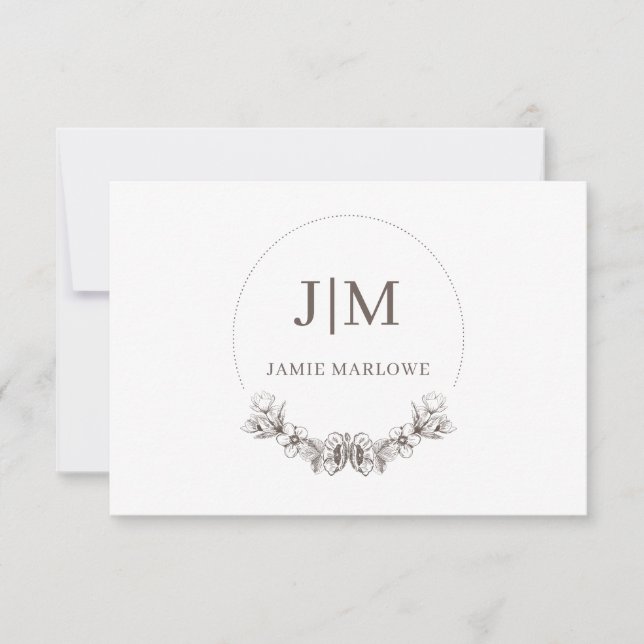 Chic Minimalist Initial Name Monogram Grey Floral Card (Front)