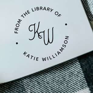 Chic Minimalist Initials Round Typography Library Rubber Stamp