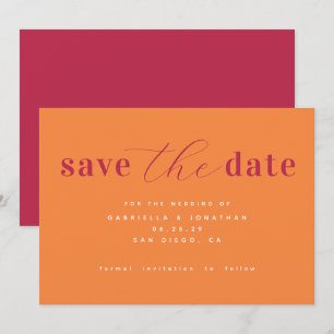 Chic Minimalist Magenta Pink Orange Wedding Save The Date