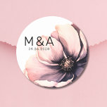 Chic Minimalist Modern Pink Floral Wedding Classic Round Sticker<br><div class="desc">Cute and simple modern pink, black and white flower wedding design. A classic but whimsical look with pink, black, grey and cream coloured flowers with black fonts and modern lettering. Edit all of the text to your own information. You can even change out the background colour to anything you want!...</div>